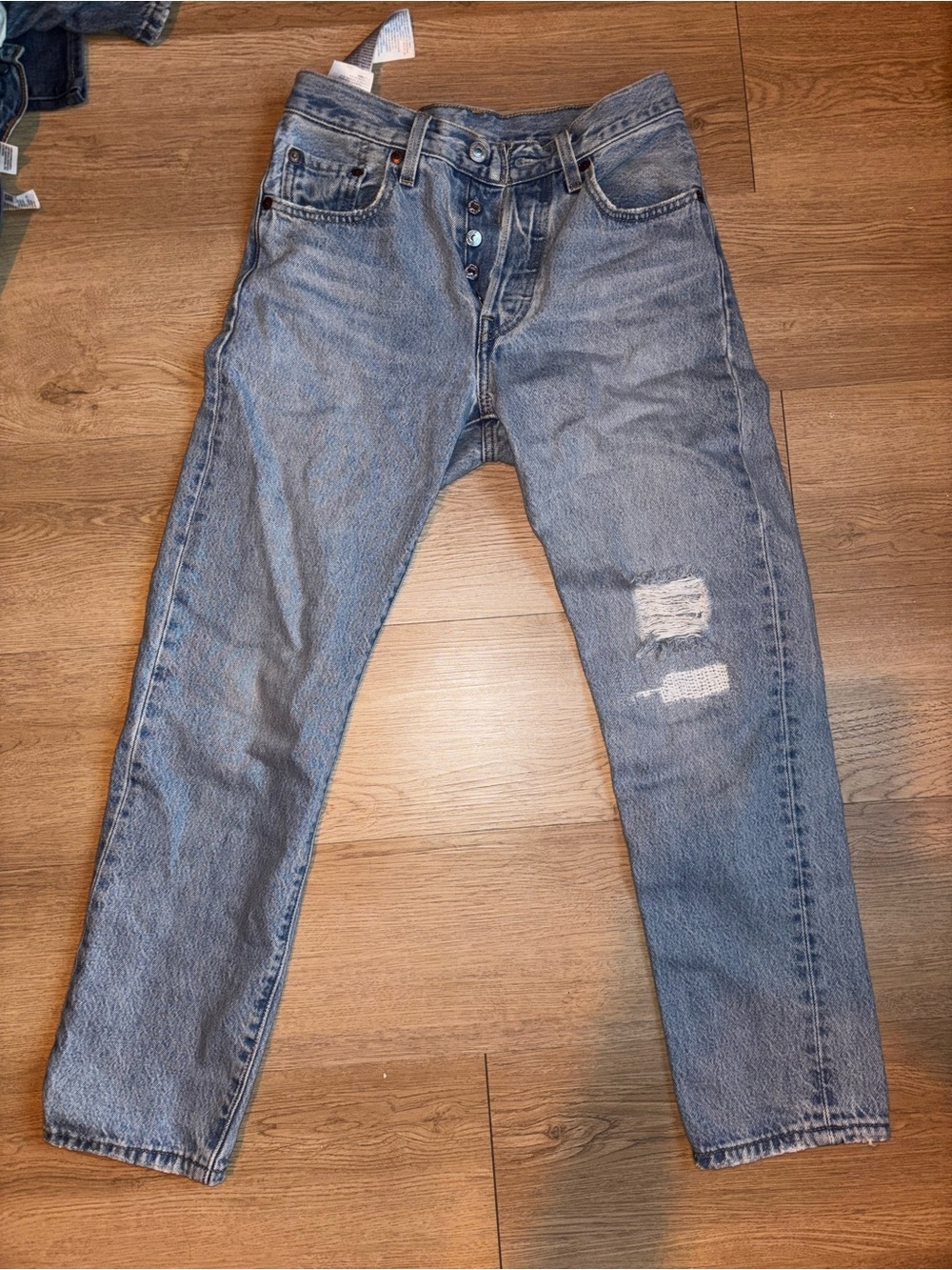 Levi's Light Blue Women's Straight-Leg Jeans with Knee Distress 501
